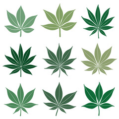 Simplicity cannabis leaf freehand drawing flat design collection.