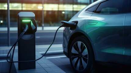 Modern fast electric vehicle chargers station in city for charging car