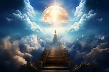 Poster Escalier vers le paradis, la voie vers le ciel, illustration graphique ia générative © sebastien montier