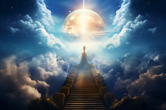 Escalier vers le paradis, la voie vers le ciel, illustration graphique ia générative