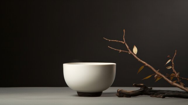Ceramic Gongfu tea cup on wooden table.