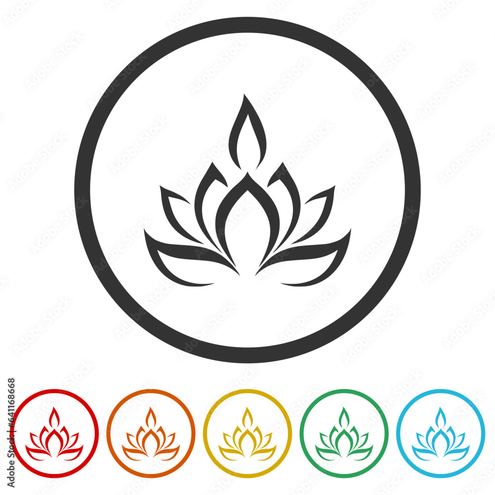 Poster candle and lotus symbol icon. set icons in color circle buttons