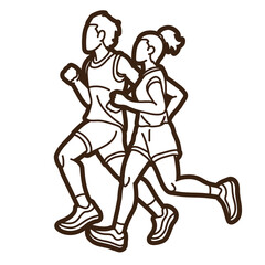 Group of People Running Together Man and Woman Runner Marathon Cartoon Sport Graphic Vector