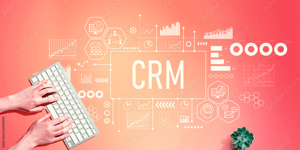 Aufkleber crm - customer relationship management theme with person using a computer keyboard
