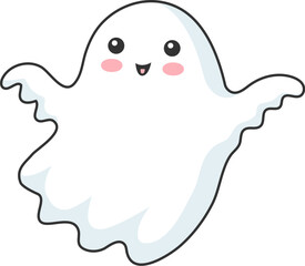 Cartoon kawaii Halloween ghost boo, funny flying poltergeist vector spooky character. Halloween holiday cute happy cheerful ghost or boo creepy monster for kids trick or treat party
