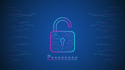 lock on blue technology cyber security background