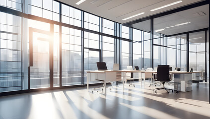 Beautiful background,light modern office interior, panoramic windows, beautiful lighting.