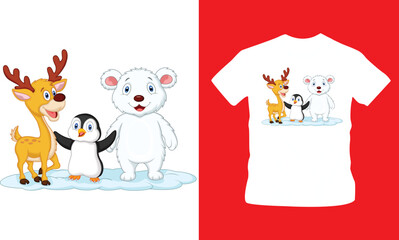 animal smiling happy on christmas vector illustration t-shirt design editable template 