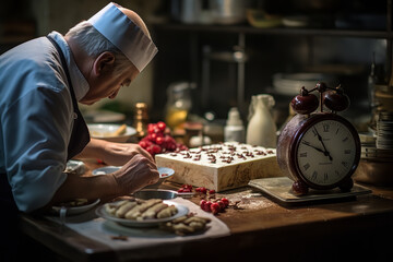 Amidst holiday chaos, dedicated hands work diligently, ensuring the dessert is perfect for midnight festivities