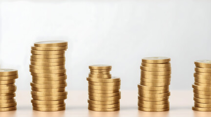 Coins Stacking with Up Arrow and Percentage Symbol - Financial Banking, Increase Interest Rate, Mortgage Investment Dividend - Business Growth Concept