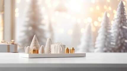 Top counter with winter Christmas landscape in background