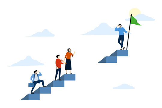 concept of skills gap, employee knowledge gap, competency or career issues, opportunity barriers or challenges, business people climbing ladder to find gap threshold to achieve goal.