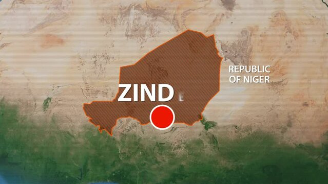Designation of the borders of Niger on the map and the mark of the location of the city of Zinder