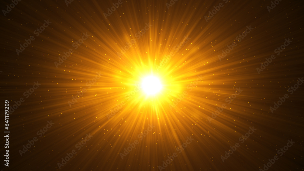 Wall mural golden particles flare abstract background with shining floating dust. futuristic glittering flicker