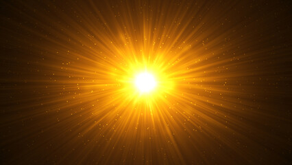 Golden particles flare abstract background with shining floating dust. Futuristic glittering flickering in space.