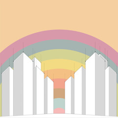 LGBT city buildings landscape rainbow emblem illustration