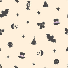 Cute Halloween Seamless Pattern. Soft Halloween with Baby animals. 