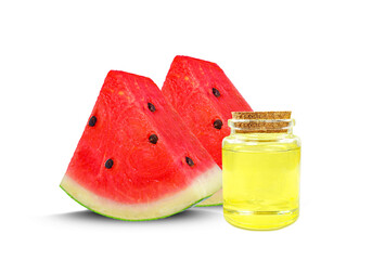 watermelon oil in bottle isolated on white background