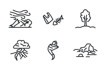 Obraz premium Disaster Icon Pack. Collection of thin line icons related to different disasters