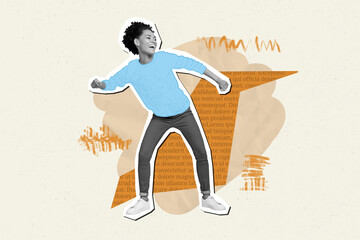 Artwork design collage illustration of funky young woman dancer rejoice good mood carefree painting...