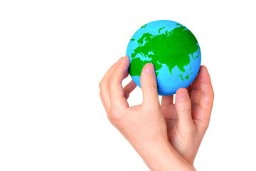 Tiny Green and Blue Globe in Hands