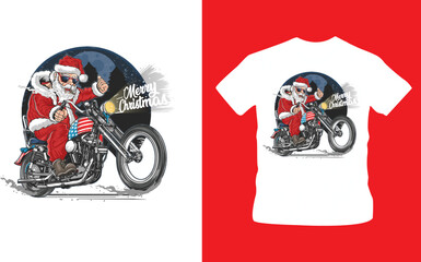 santa claus christmas usa america tour biker motorcycle, motorbike, cooper vector illustration t-shirt design editable template  