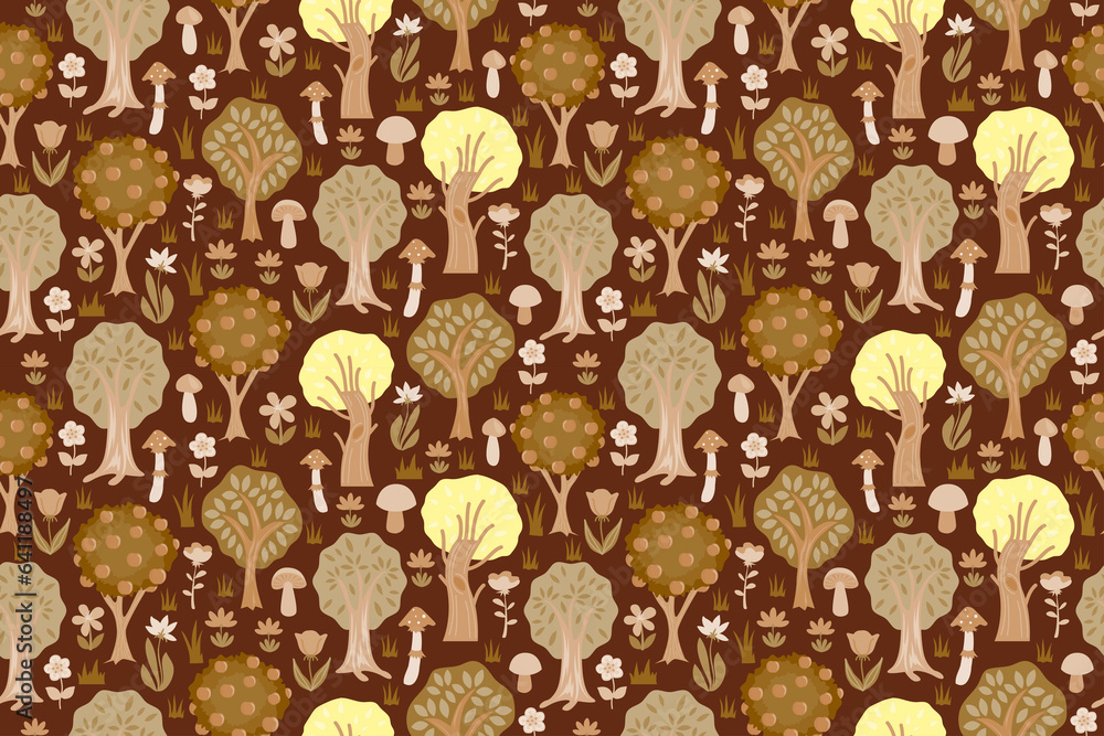 Poster autumn seamless pattern. abstract colorful fall pattern with nature design elements and illustration