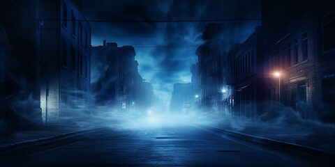 A dark empty street, dark blue background