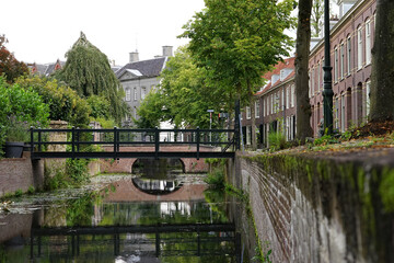 Beautiful scenery in the Dutch city of Amersfoort in the street and canal 
