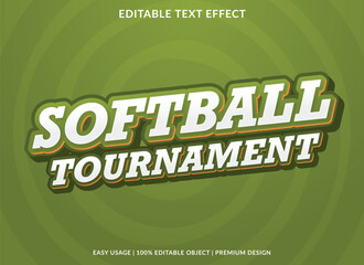 Fototapeta na wymiar softball tournament text effect template design with 3d style use for business brand and logo