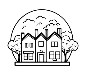 Fototapeta premium Vector linear black and white cute houses