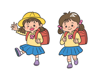 ランドセルを背負っている小学生の女の子 カラー