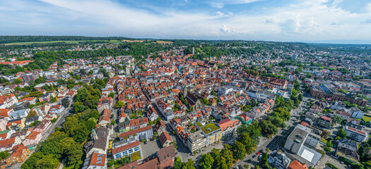 Die ehemalige Reichsstadt Ravensburg im Luftbild, Panorama-Ausblick auf die historische Altstadt - obrazy, fototapety, plakaty