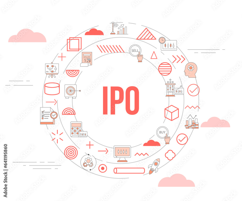 Poster ipo initial public offering concept with icon set template banner and circle round shape