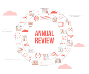 annual review concept with icon set template banner and circle round shape