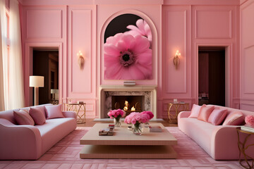 Pink interior design living room with pink sofa, sweet design
