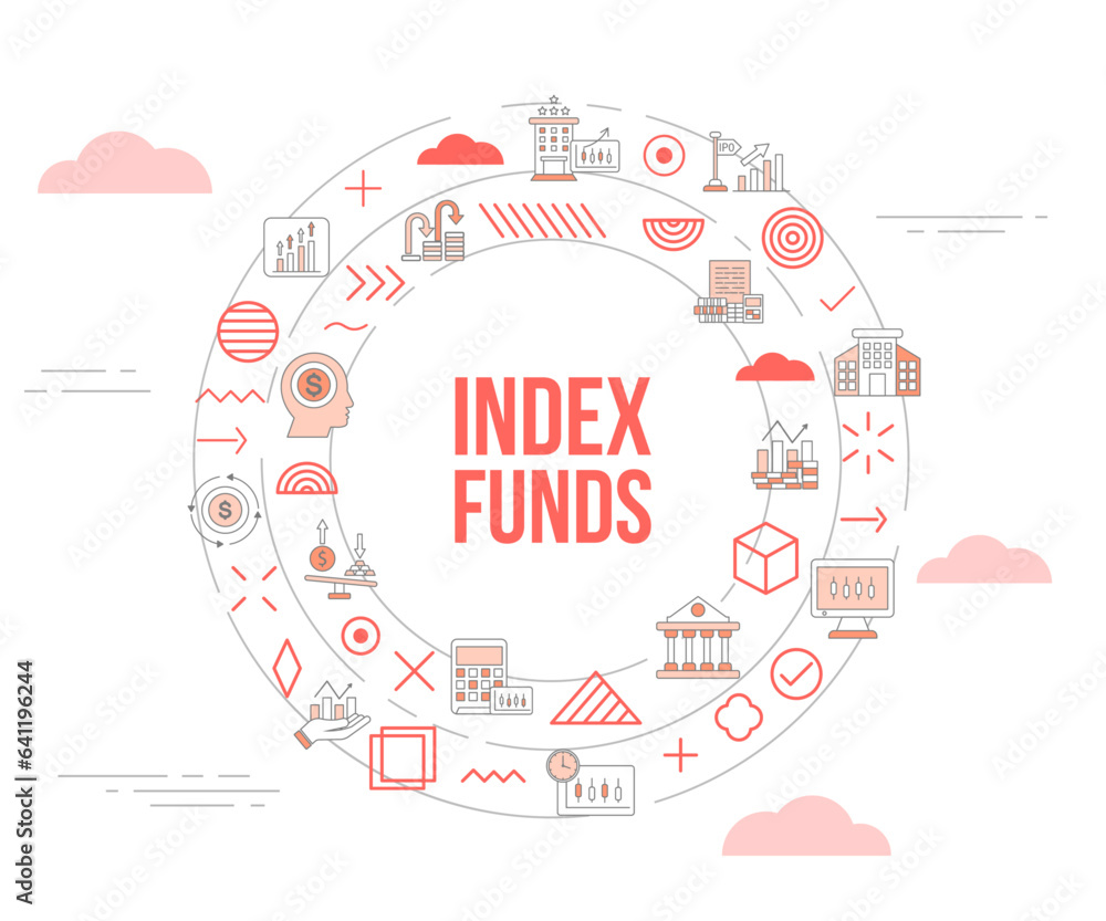 Aufkleber index funds concept with icon set template banner and circle round shape