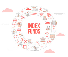index funds concept with icon set template banner and circle round shape
