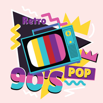 90s poster. Retro style graphic. Vintage vector. Retro 90's Pop.