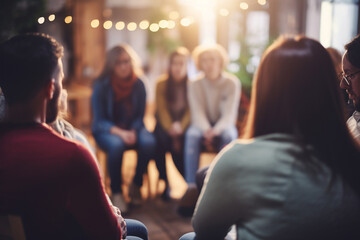 Support Group Circle, psychological support, bokeh  