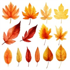 Autumn leaves watercolor set. Created with Generative AI technology
