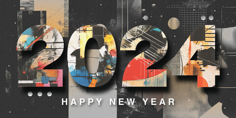 Happy new year 2024, collage banner