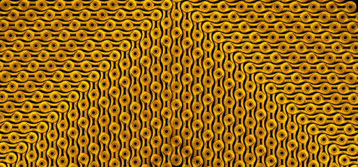A pattern formed by the golden bicycle chain