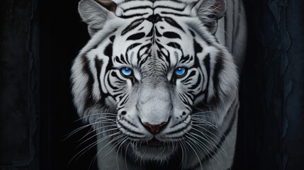 The white tiger face and blue eyes