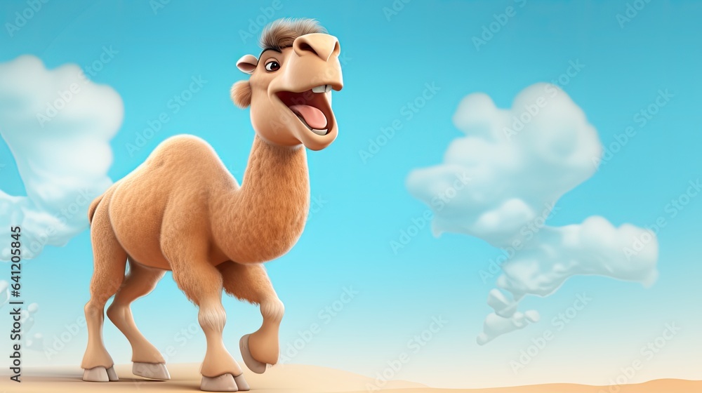 Wall mural Cute 3D cartoon Dromedary character.