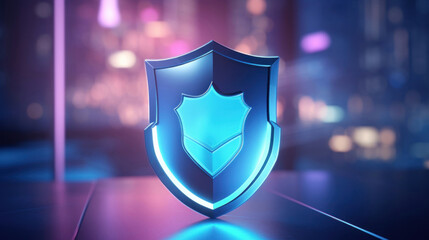 Shield protect icon, security protection and health insurance, blurred background