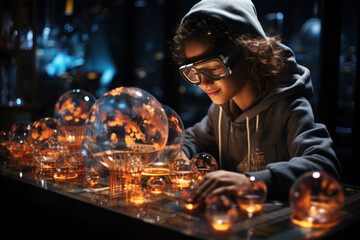 A student engages in a virtual science experiment, fostering curiosity and hands-on learning in the digital space. Generative AI.