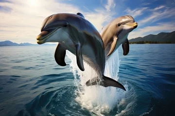 Meubelstickers dolphins jumping out © Tomi adi kartika