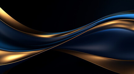 Blue and gold wavy  Abstract background with a black background