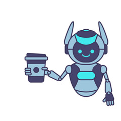 Robot carrying coffee cup vector illustration. Robot mascot character illustration design